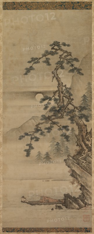 Moonlit Landscape of Pine Tree with Old Man in Boat, Muromachi period, 1392-1573. Creator: Oguri Sotan (Japanese, 1413-1481).