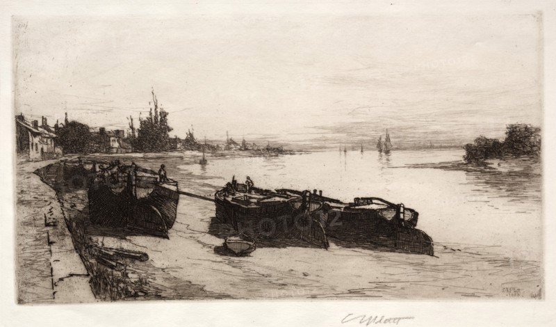Mud Boats on the Thames, 1883. Creator: Charles Adams Platt (American, 1861-1933).