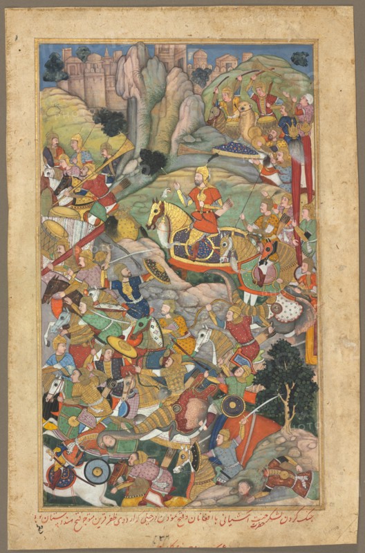 Mughal ruler Humayun defeating the Afghans before reconquering India, folio from an Akbar-nama (Book Creator: Unknown.