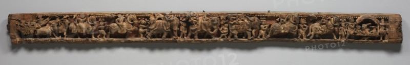 Narrative Frieze: Dignitaries in Palanquin and Bullock Cart - Architrave from a Jain?,1500s-1600s. Creator: Unknown.