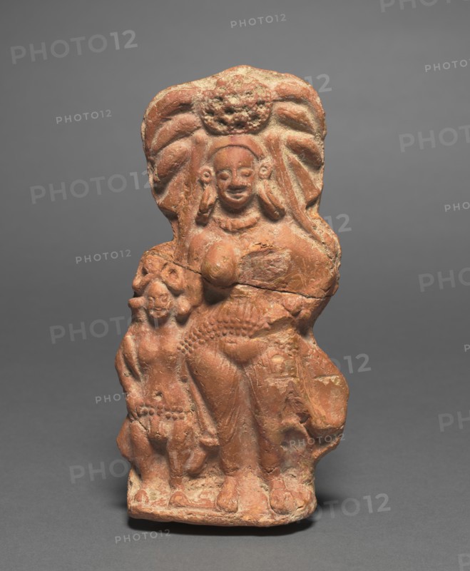 Nature Divinity (Yakshi) with Dwarf Hermaphrodite, c. 100 BC. Creator: Unknown.