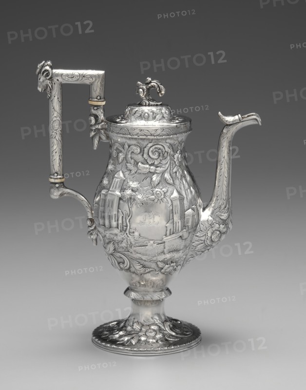 Neo-Rococo Coffee Pot, c. 1840. Creator: Samuel Kirk (American, 1793-1872).