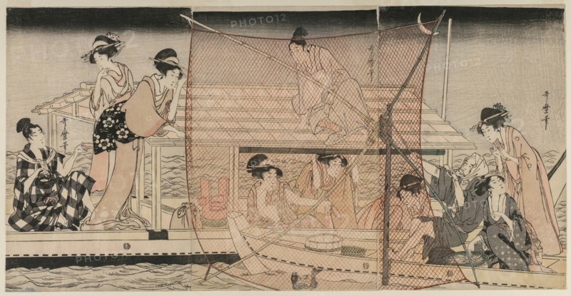 Net Fishing at Night on the Sumida River, c. 1800. Creator: Kitagawa Utamaro (Japanese, 1753?-1806).