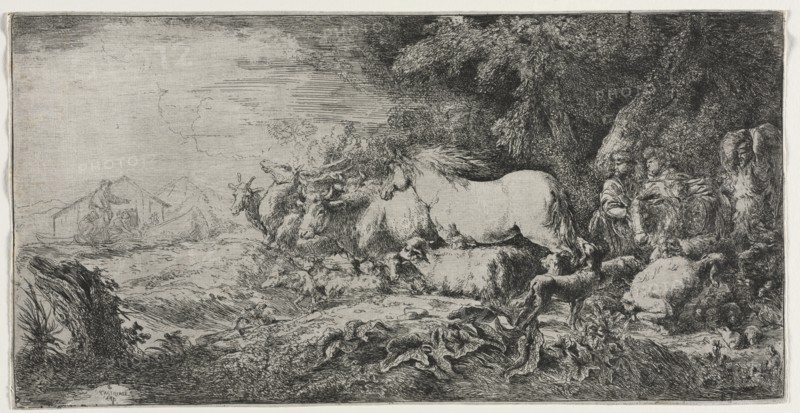 Noah and the Animals Entering the Ark, 1650-1655. Creator: Giovanni Benedetto Castiglione (Italian, 1609-1664).