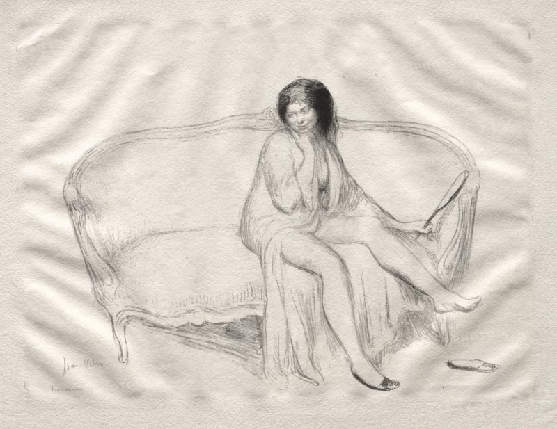 Nude Woman Seated on a Sofa. Creator: Jean Veber (French, 1868-aft 1907).