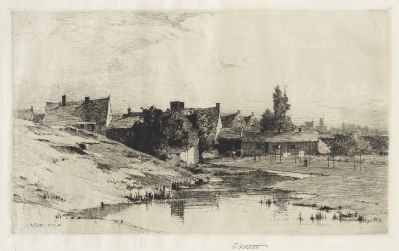 Old Houses near Bruges, 1884-1888. Creator: Charles Adams Platt (American, 1861-1933).