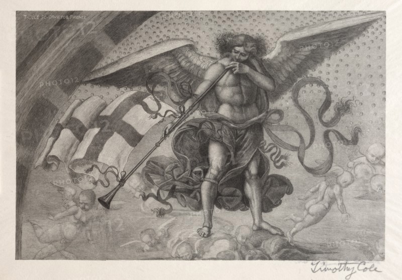 Old Italian Masters: Angel Sounding a Trumpet, 1888-1892. Creator: Timothy Cole (American, 1852-1931).