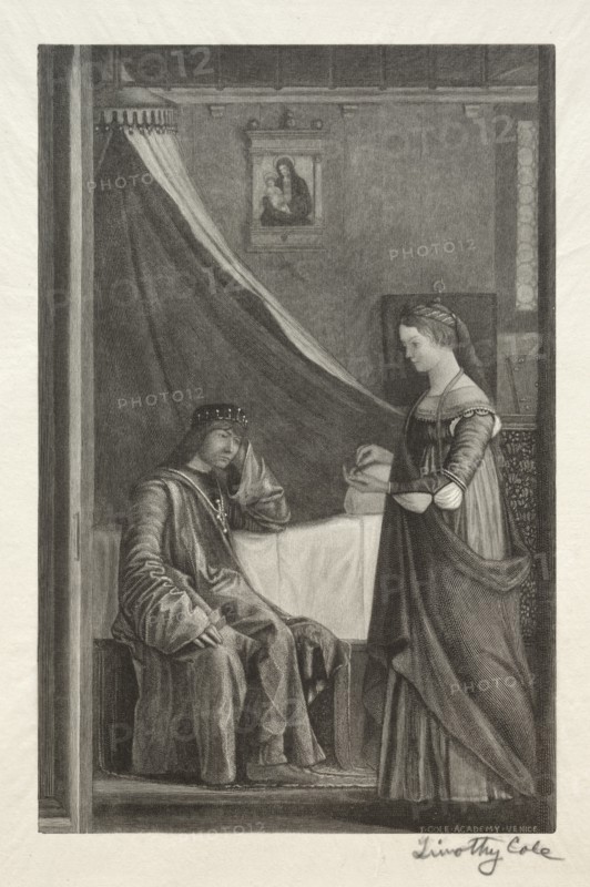 Old Italian Masters: St. Ursula with her Father, 1888-1892. Creator: Timothy Cole (American, 1852-1931).