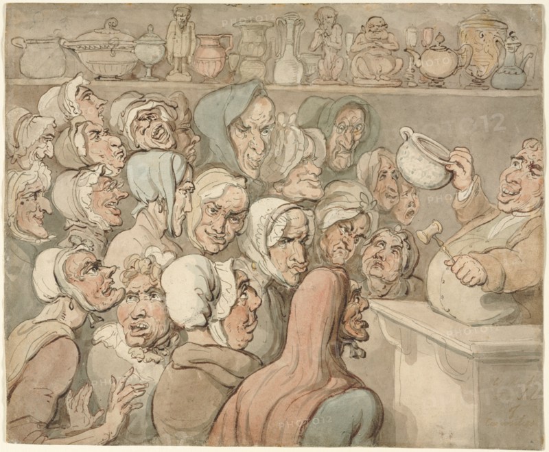Old Maids at a Sale of Curiosities. Creator: Thomas Rowlandson (British, 1756-1827).