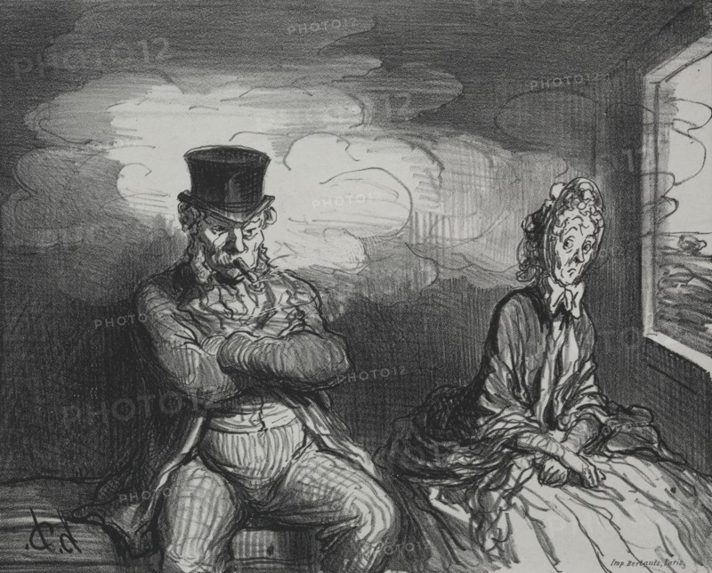On the Train: A Pleasant Companion, 1862. Creator: Honoré Daumier (French, 1808-1879); Bertauts.