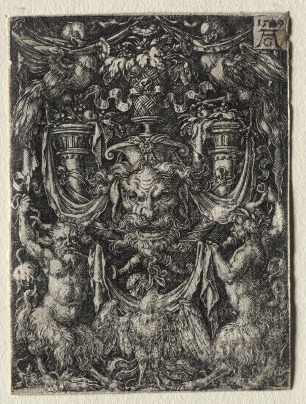 Ornament Design with a Mask and an Eagle between Two Fauns Below, 1509. Creator: Heinrich Aldegrever (German, 1502-1555/61).