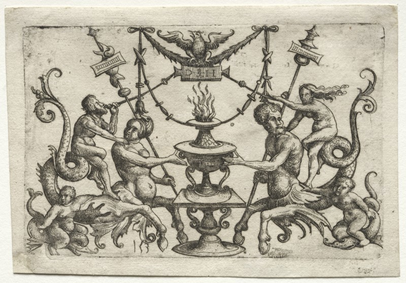 Ornament with Siren and Triton. Creator: Daniel I Hopfer (German, c. 1470-1536).