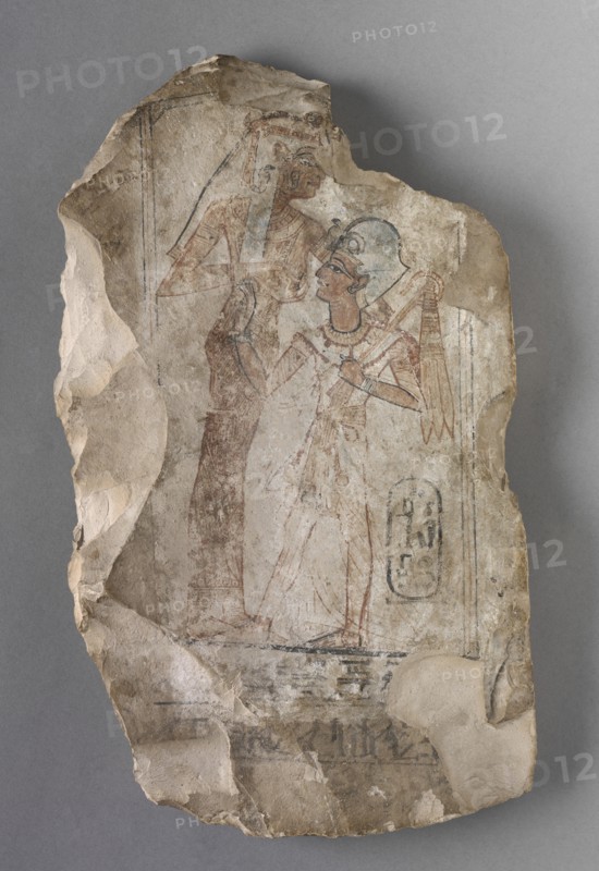 Ostracon: Ramesses II Suckled by a Goddess, c. 1279-1213 BC. Creator: Unknown.