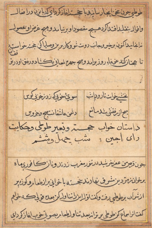 Page from Tales of a Parrot (Tuti-nama): text page, c. 1560. Creator: Unknown.