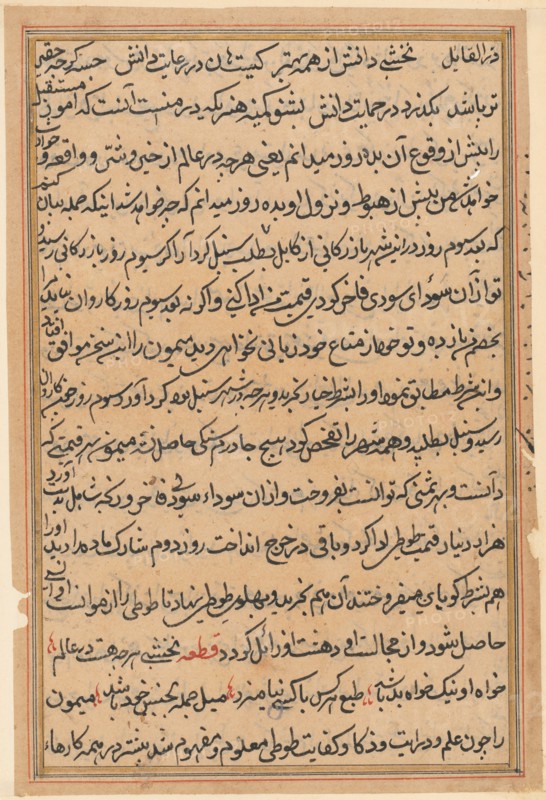 Page from Tales of a Parrot (Tuti-nama): text page, c. 1560. Creator: Unknown.