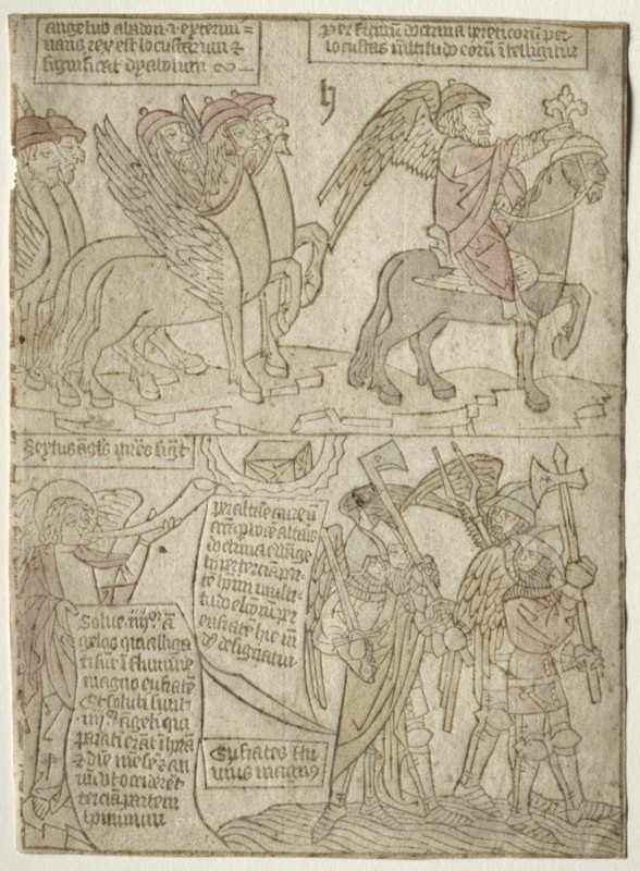 page from the Apocalypse (The Locusts with the Angel of the Abyss and The Sixth Trumpet), 1400s. Creator: Anonymous.
