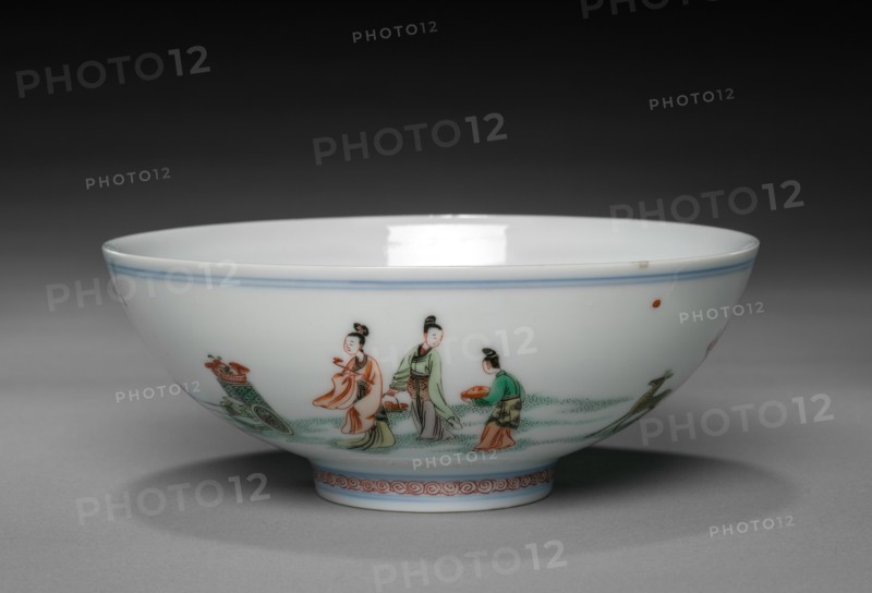 Pair of Bowls with Xiwangmu and Attendants, 1662-1722. Creator: Unknown.
