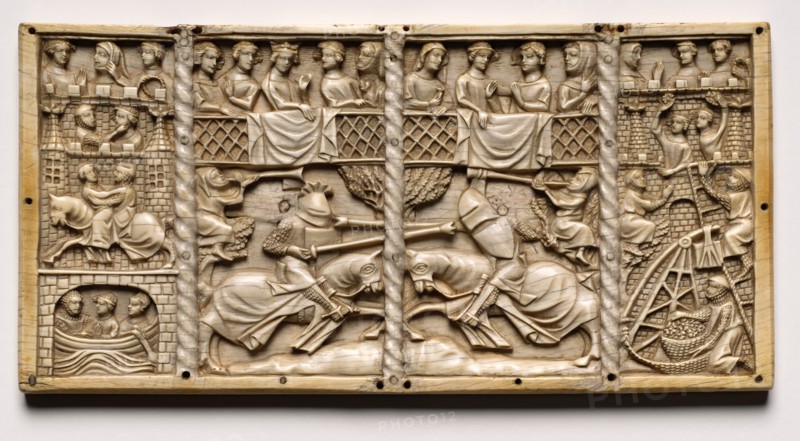 Panel from a Casket with Scenes from Courtly Romances, c. 1330-1350 or later. Creator: Unknown.