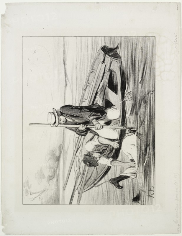 Parisian Boatmen, plate 14: Man Overboard, 1843. Creator: Honoré Daumier (French, 1808-1879); Aubert.