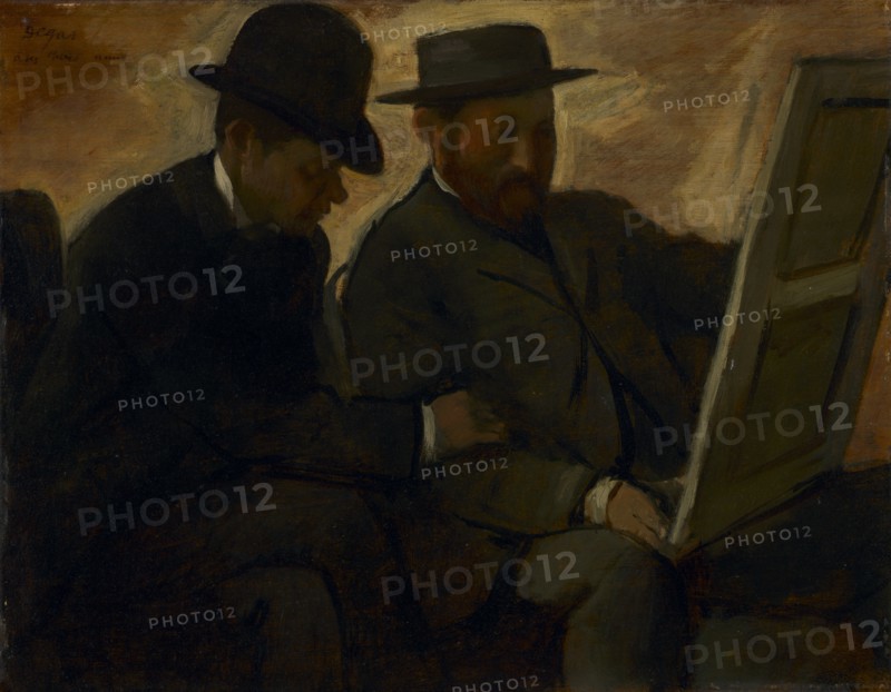 Paul Lafond and Alphonse Cherfils Examining a Painting, c. 1878-1880. Creator: Edgar Degas (French, 1834-1917).