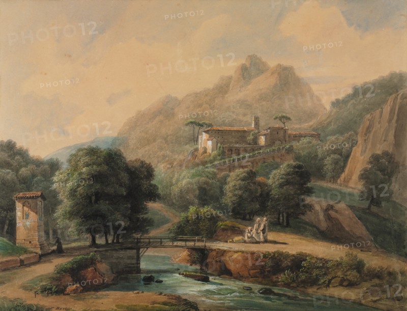 Paysage Italien: LAbbaye et Les Religieux, late 1800s-1900s. Creator: Jean-Victor Bertin (French, 1767-1842).