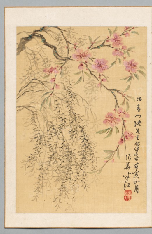Peach Blossoms and Willows, 1842. Creator: Hanko Okada (Japanese, 1782-1845).