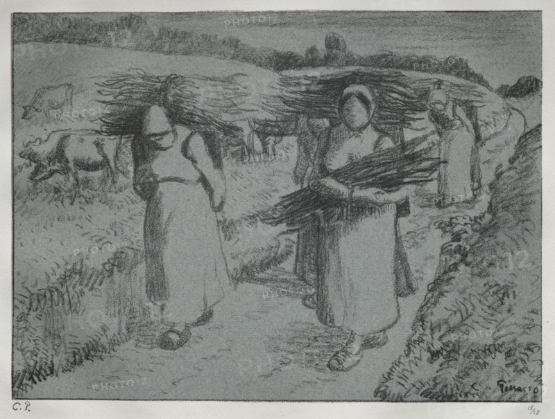Peasants Carrying Fagots, c. 1896. Creator: Camille Pissarro (French, 1830-1903).