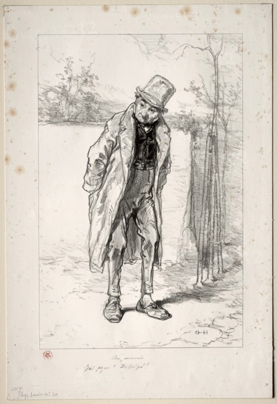 Physionomies Parisiennes: Au Marais. Ici, Azor! ici!, 1857-58. Creator: Paul Gavarni (French, 1804-1866).