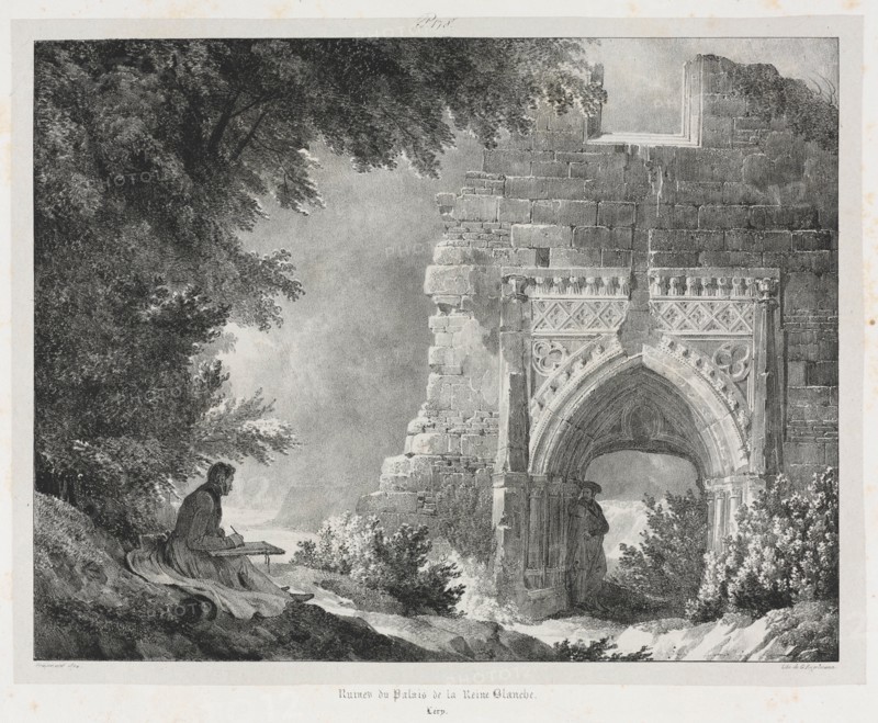 Picturesque and Romantic Journeys in Old France: Ruins of the Palace of the White Queen, 1824. Creator: Alexandre-Evariste Fragonard (French, 1781-1850).