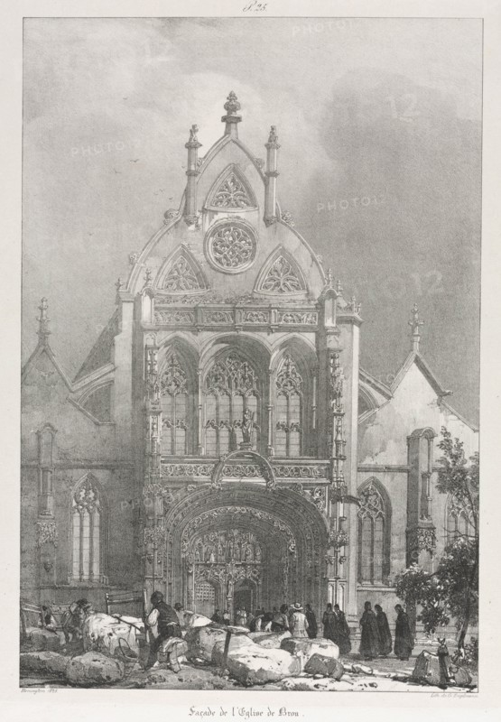 Picturesque and Romantic Trips in Old France, Franche-Compté: Front of the Church at Brou , 1825. Creator: Richard Parkes Bonington (British, 1802-1828).