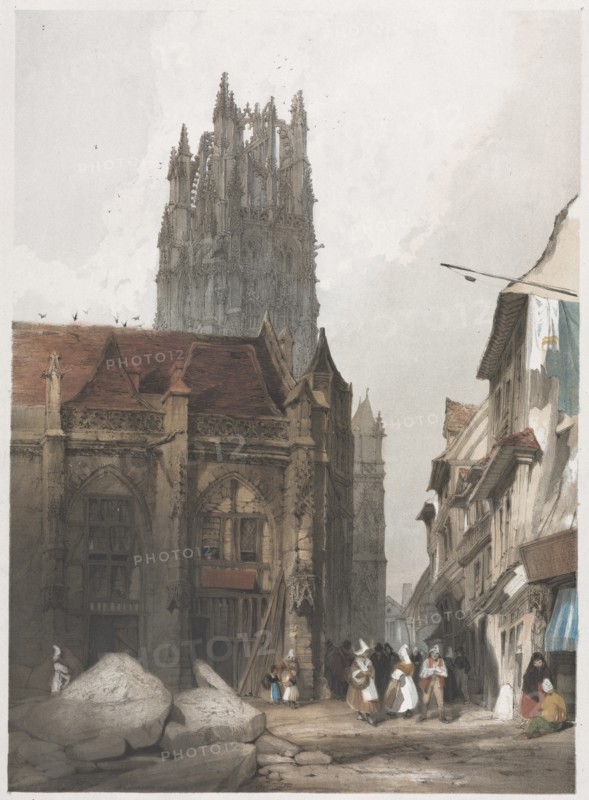 Picturesque Architecture in Paris, Ghent, Antwerp, Rouen: St. Laurent, Rouen, France, 1839. Creator: Thomas Shotter Boys (British, 1803-1874).