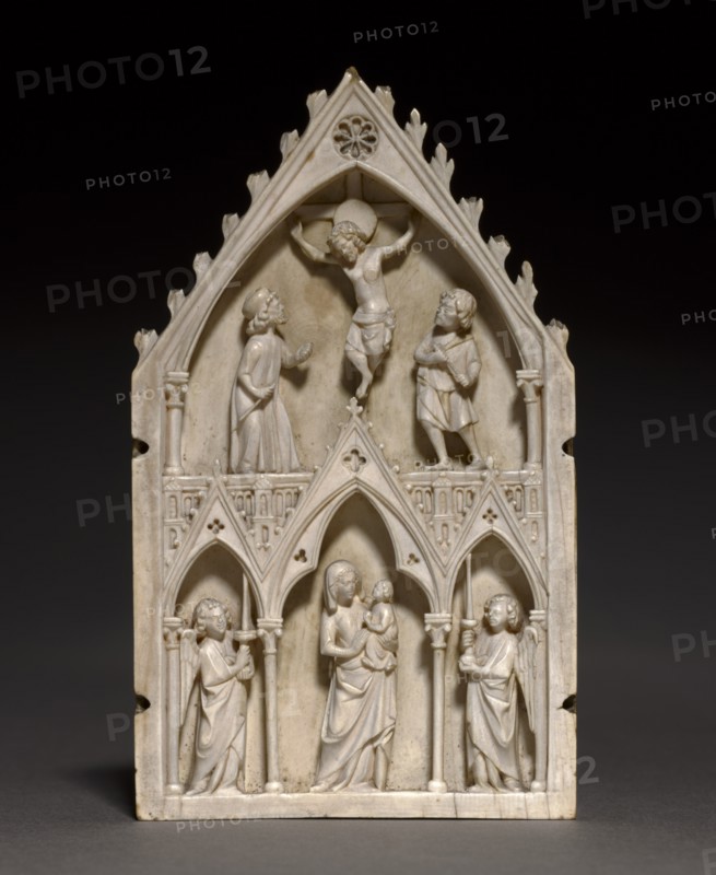 Plaque: The Crucifixion and Virgin and Child with Angels, c. 1250-1270. Creator: Unknown.