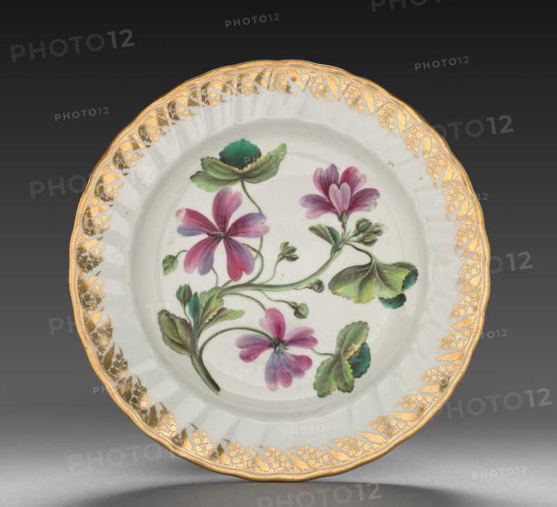 Plate from Dessert Service: Althaea Marsh Mallow, c. 1800. Creator: Derby (Crown Derby Period) (British).