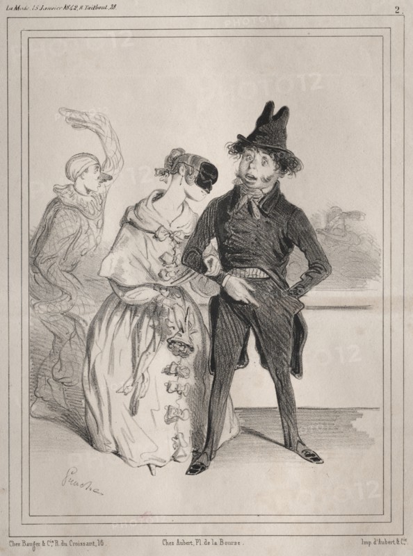Pochades de carnaval: Cest singulier! elle me dit que je suis Philibert Désormeaux?, , 1842. Creator: Clémente Pruche (French, 1831-1870).