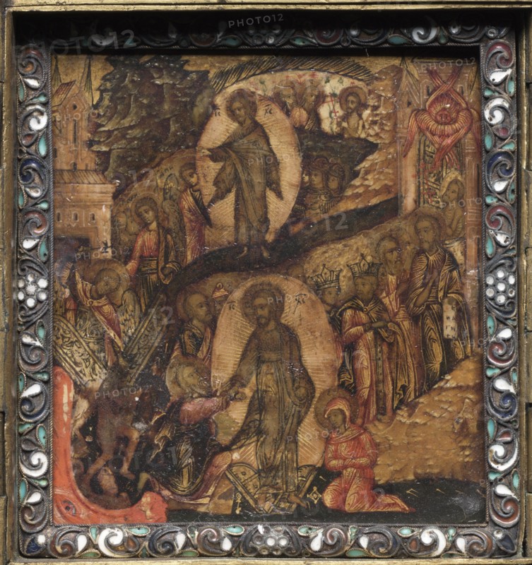 Portable Triptych Icon: The Resurrection and Anastasis, 1600s. Creator: Unknown.