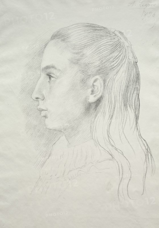 Portrait de Mlle. Nora E. Legros, 1896. Creator: Alphonse Legros (French, 1837-1911).
