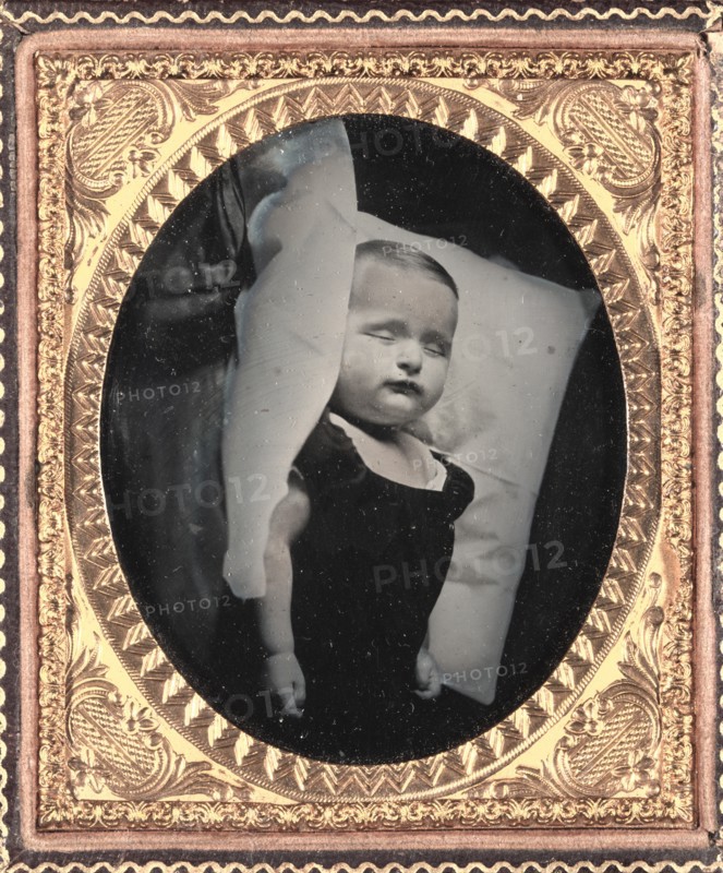Post-Mortem on Pillow, Vertical, c. 1850. Creator: Unidentified Photographer.
