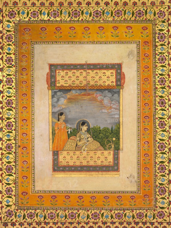 Princess and attendant in trompe l?oeil window, c. 1765. Creator: Aqil Khan (Indian, active mid-1700s).
