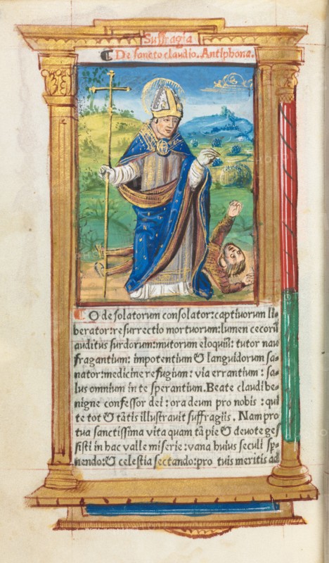 Printed Book of Hours (Use of Rome): fol. 105v, St. Claude as Bishop, 1510. Creator: Guillaume Le Rouge (French, Paris, active 1493-1517).