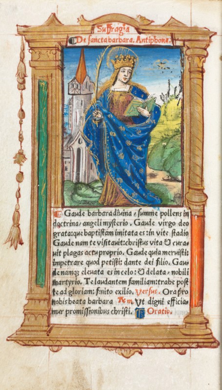 Printed Book of Hours (Use of Rome): fol. 110v, St. Barbara, 1510. Creator: Guillaume Le Rouge (French, Paris, active 1493-1517).
