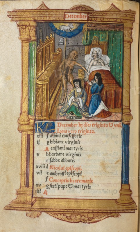 Printed Book of Hours (Use of Rome): fol. 13v, December calendar page , 1510. Creator: Guillaume Le Rouge (French, Paris, active 1493-1517).