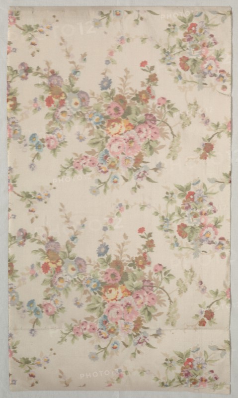 Printed Silk with Flower Design, late 1800s. Creator: Unknown.