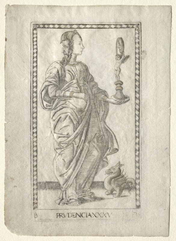 Prudence (from the Tarocchi, series B: Cosmic Principles & Virtues, #35), before 1467. Creator: Master of the E-Series Tarocchi (Italian, 15th century).