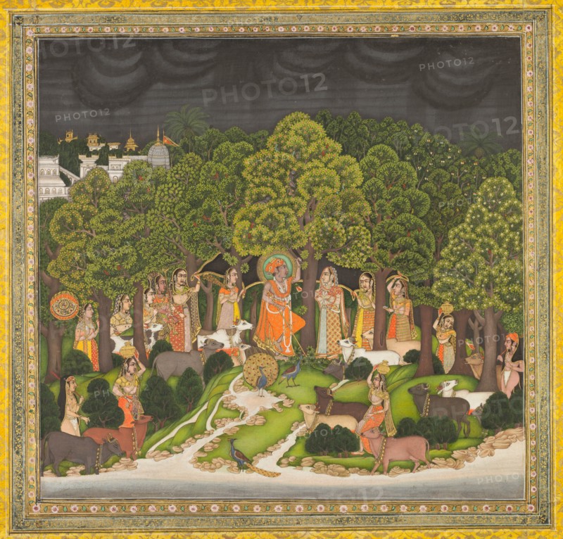 Radha and Krishna meet in the forest during a storm, c. 1770. Creator: Unknown.