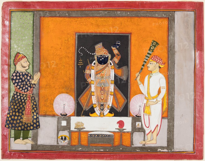 Raja Ram Singh (?) worships Krishna as Brij Nathji (the bridegroom), c. 1820. Creator: Unknown.