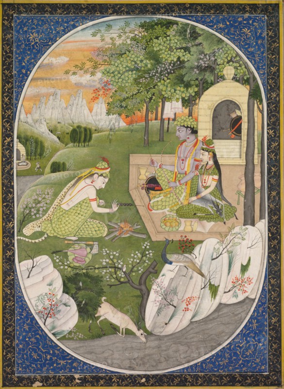 Rama, Sita and Lakshmana in the Forest, page from the Ramayana (Tales of God Rama), c. 1830. Creator: Unknown.