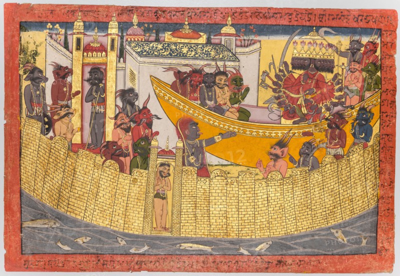 Ravana?s sister complains that her nose was cut off by Lakshmana as the demons..., 1690-1710. Creator: Unknown.