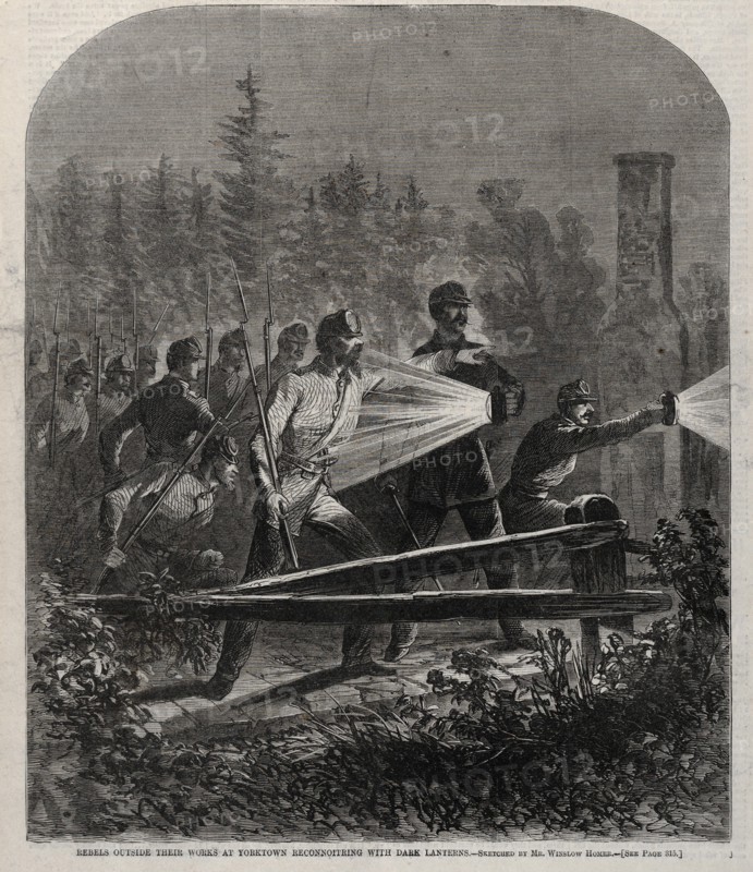 Rebels Outside Their Works at Yorktown Reconnoitering with Dark Lanterns, 1862. Creator: Winslow Homer (American, 1836-1910).