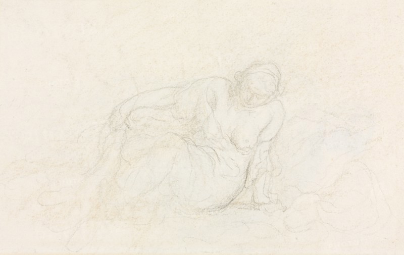 Reclining Woman Leaning on Her Arm (verso), 1855/60. Creator: Honoré Daumier (French, 1808-1879).
