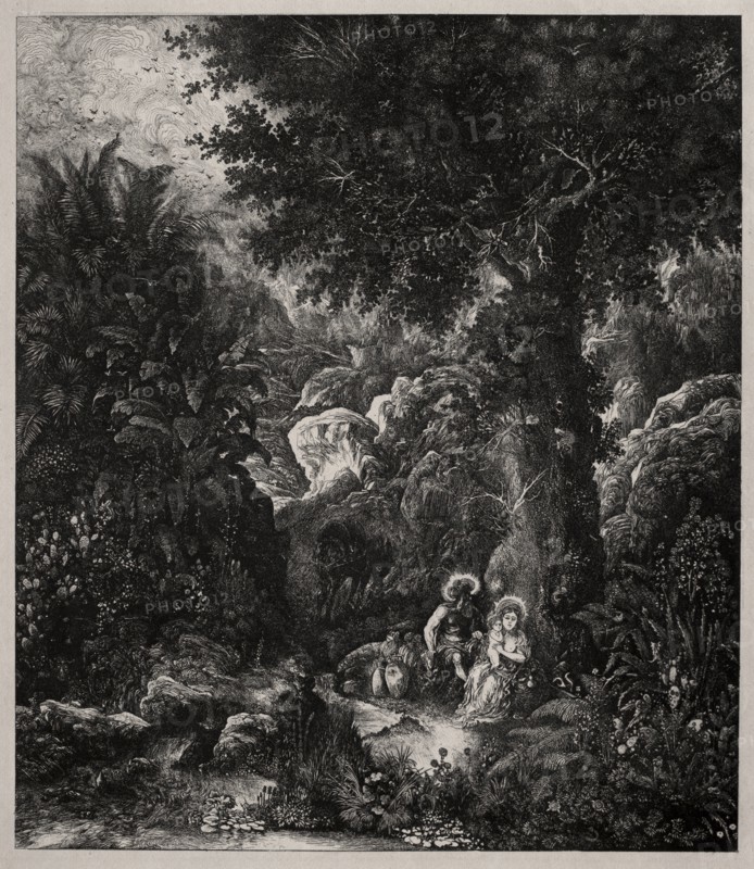 Rest on the Flight into Egypt with a Saddled Donkey, 1871. Creator: Rodolphe Bresdin (French, 1822-1885).